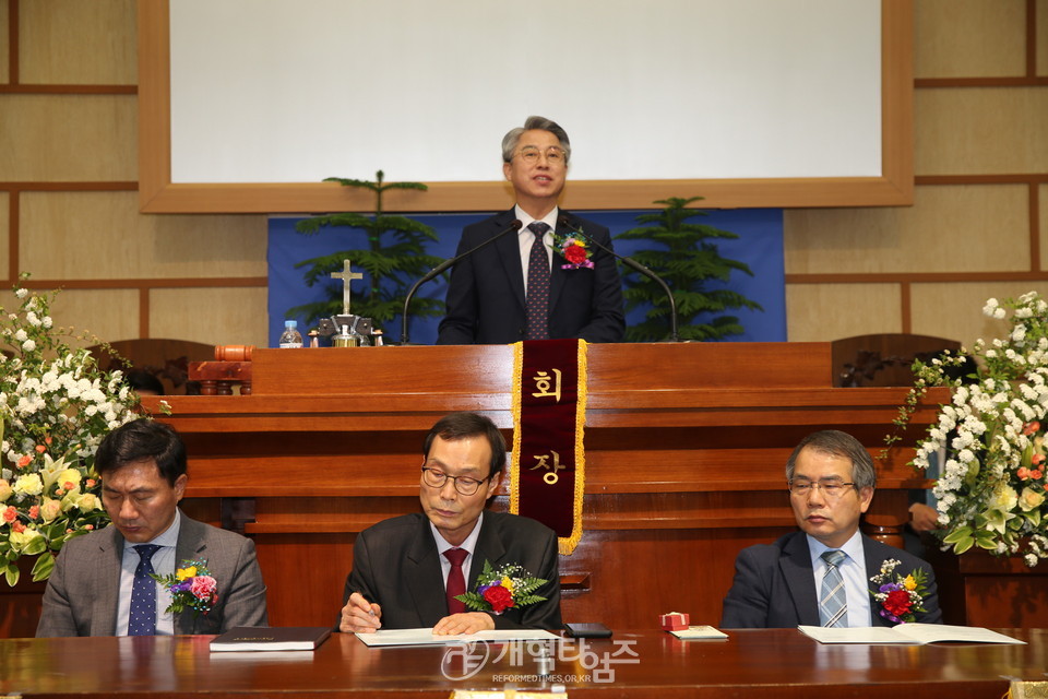 영남지역장로회 제13회 정기총회, 경서노회 노회장 박춘길 목사 축사 모습