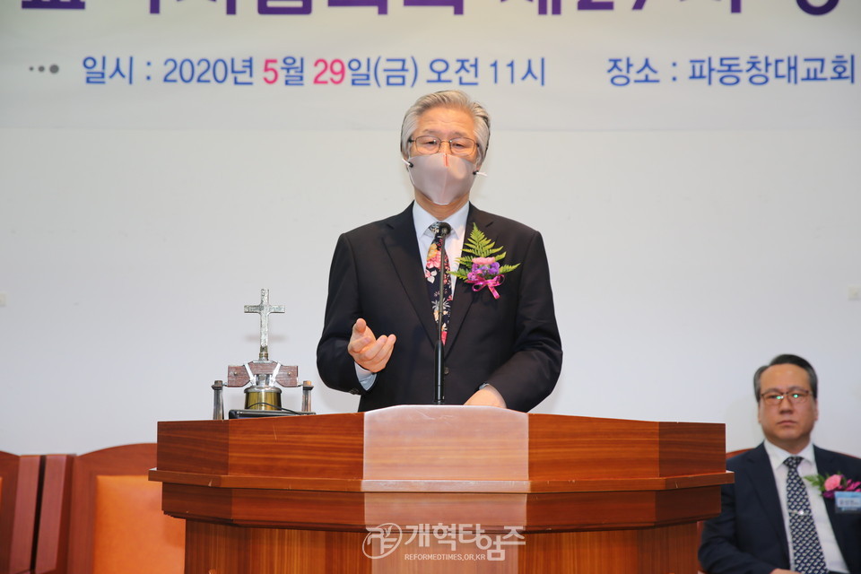 대구교직자협의회「제27회 정기총회」, 교회갱신협의회 공동대표 민찬기 목사 축사 모습