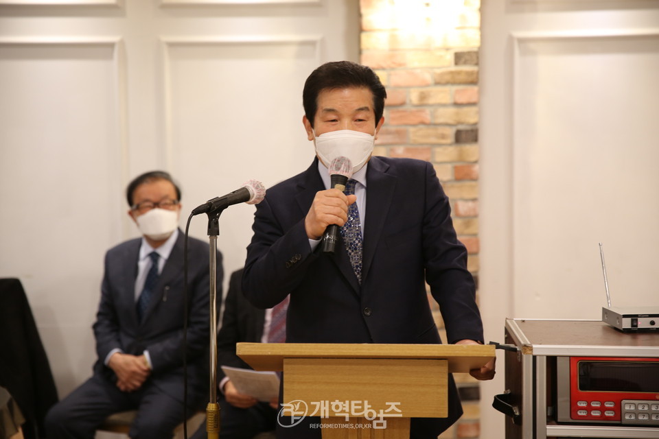 재경호남장로회, ‘2021 신년하례회’, 김상현 목사 격려사 모습