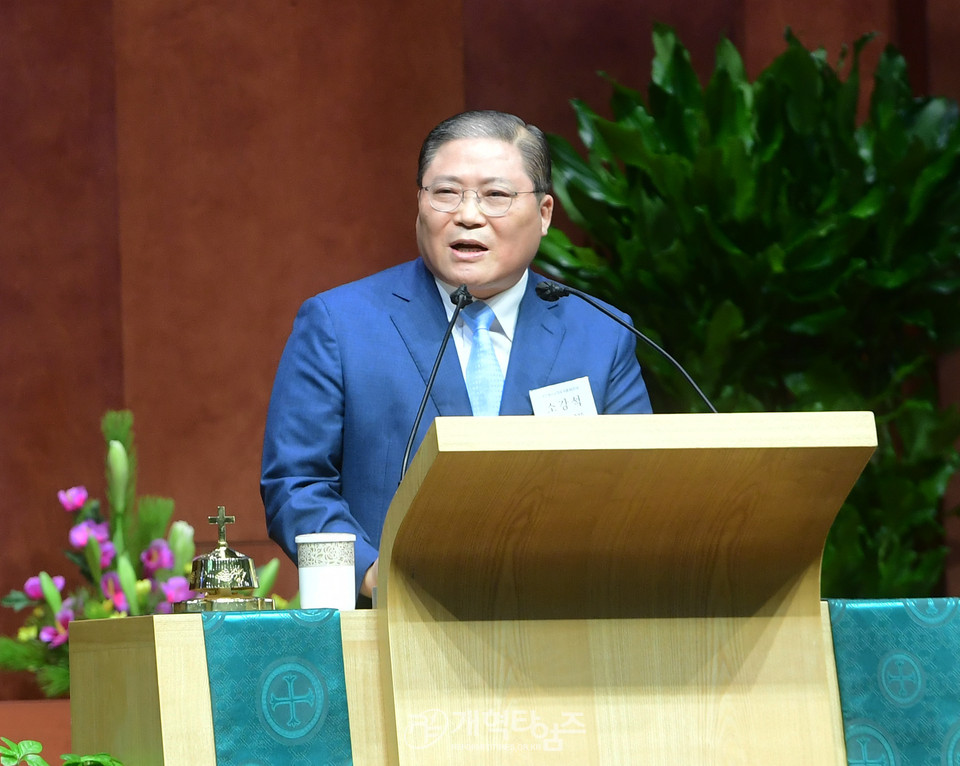 한교총, 광복 76주년 한국교회 기념예배, 대표회장 소강석 목사 모습