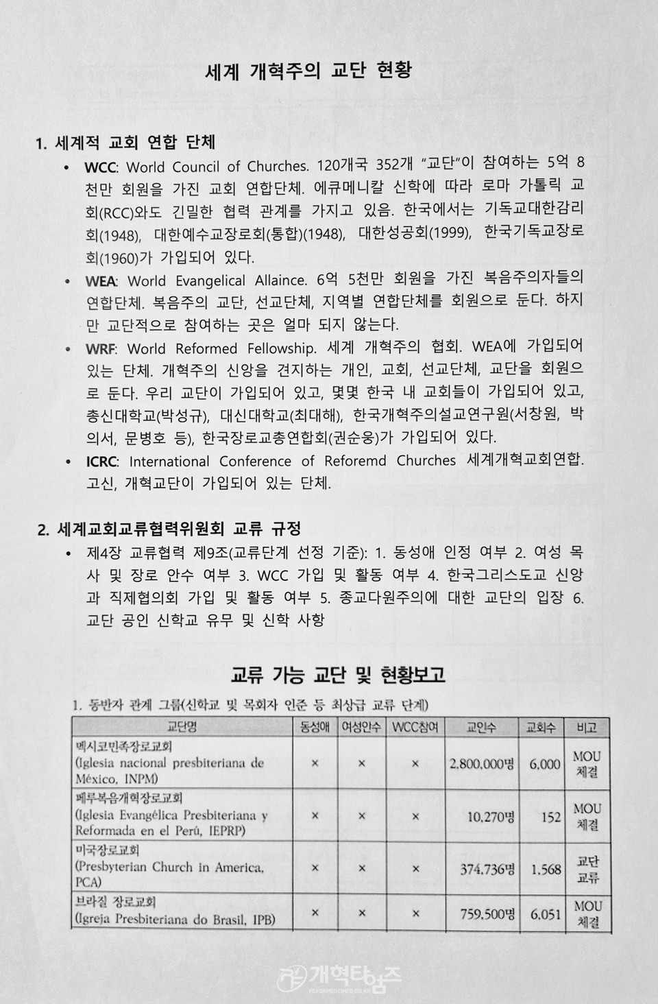 총회 세계개혁주의부흥협의회 회의 모습