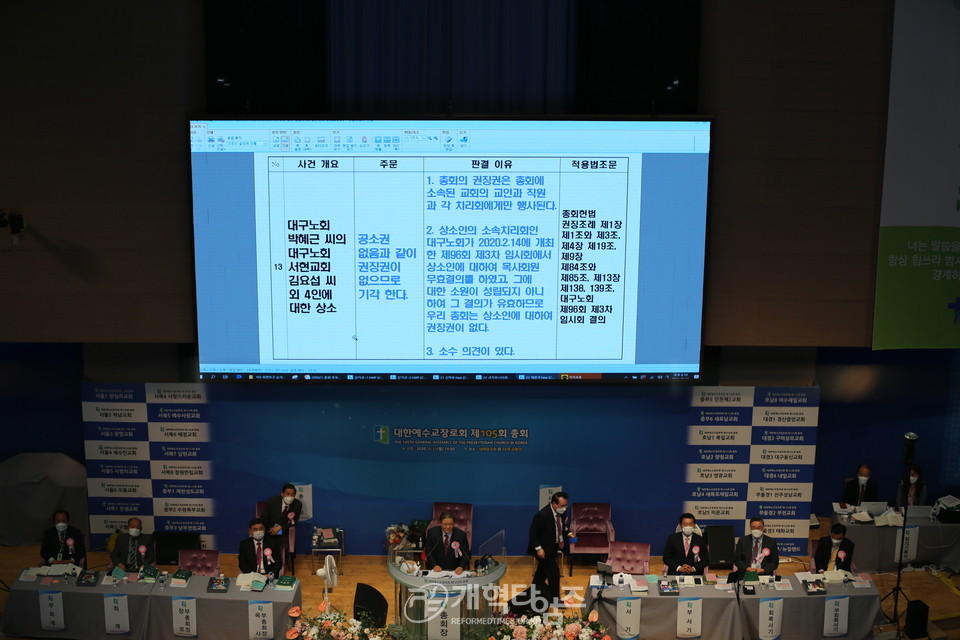 제104회기 총회 재판국 보고 모습