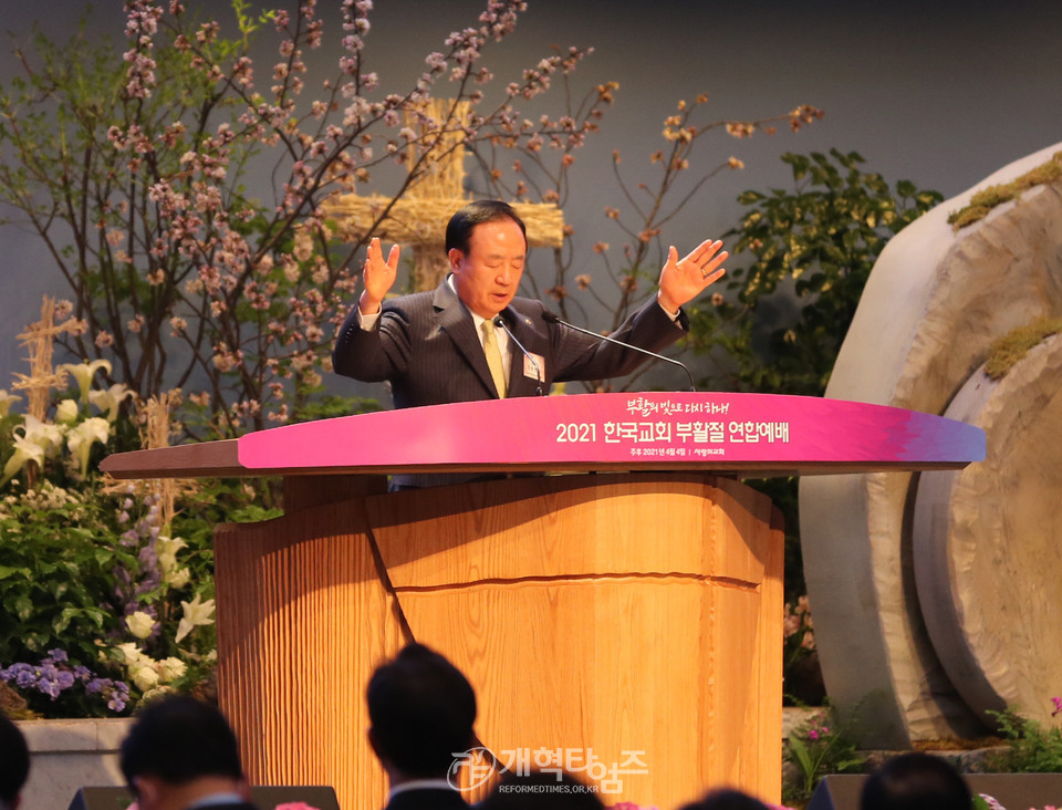 ‘2021 한국교회부활절연합예배’, 예장(백석) 총회장 장종현 목사 모습