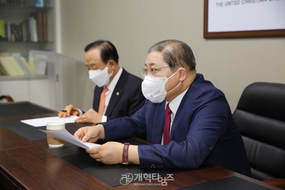 한국교회총연합 통합추진위원회 제5회기 2차 회의, 위원장 소강석 목사 모습