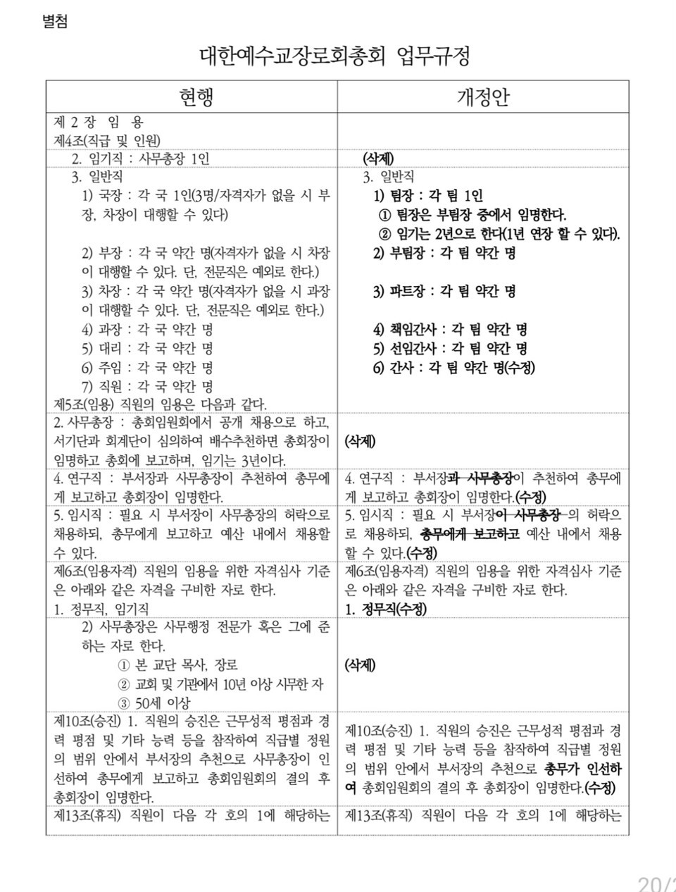 대한예수교장로회 총회 업무규정 개정안